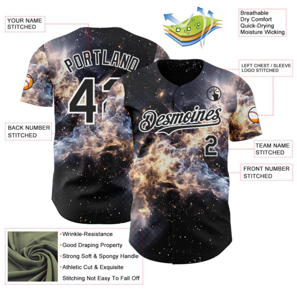 Custom Black-White Galaxy Star Nebula Authentic Baseball Jersey