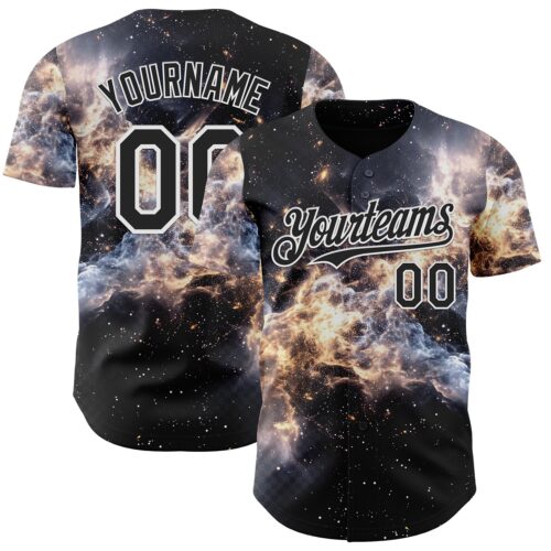 3DPattern14961 Custom Black-White Galaxy Star Nebula Authentic Baseball Jersey
