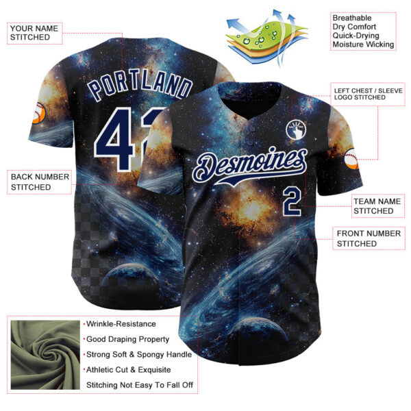 Custom Black Navy-White Galaxy Star Nebula Authentic Baseball Jersey
