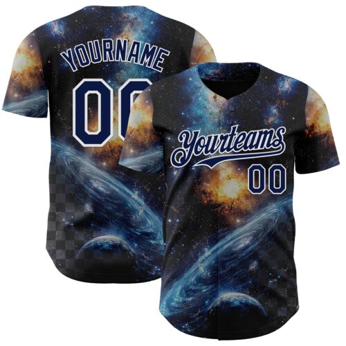 3DPattern14962 Custom Black Navy-White Galaxy Star Nebula Authentic Baseball Jersey