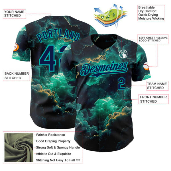 Custom Navy-Aqua Galaxy Star Nebula Authentic Baseball Jersey