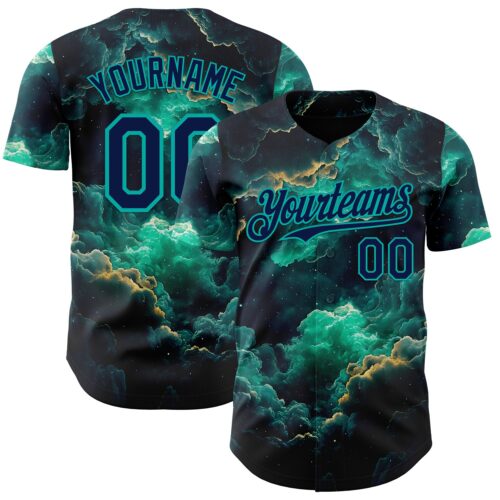 3DPattern14963 Custom Navy-Aqua Galaxy Star Nebula Authentic Baseball Jersey