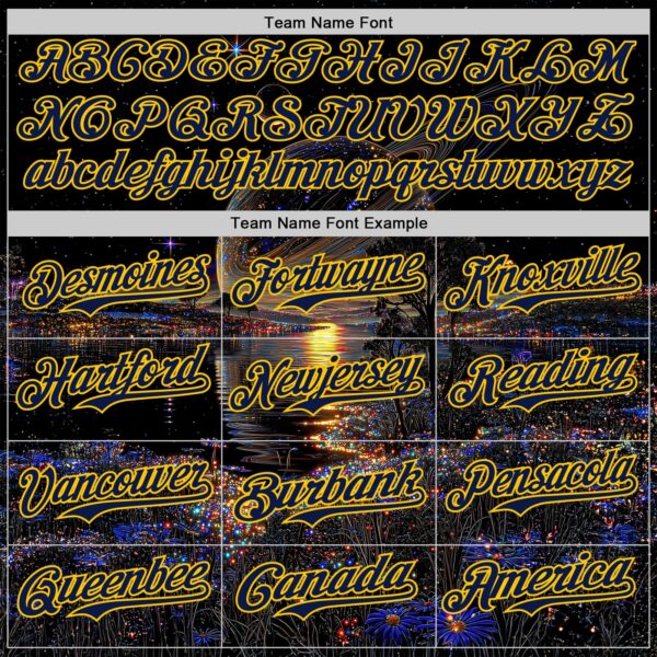 Custom Black Navy-Yellow Galaxy Star Authentic Baseball Jersey