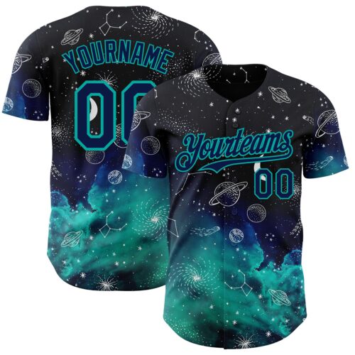3DPattern14965 Custom Black Navy-Aqua Galaxy Star Authentic Baseball Jersey