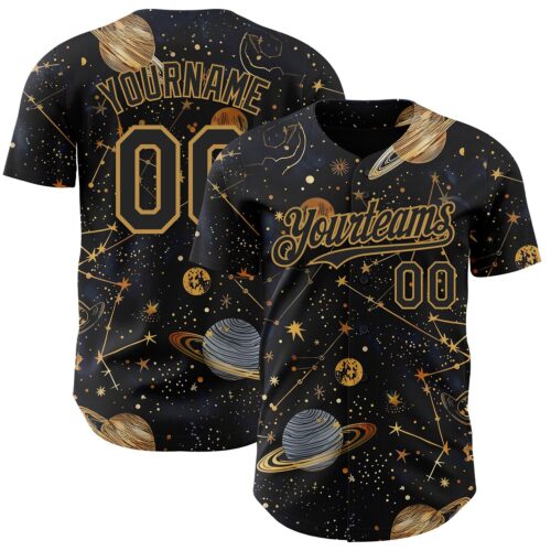 3DPattern14966 Custom Black-Vegas Gold Galaxy Star Authentic Baseball Jersey