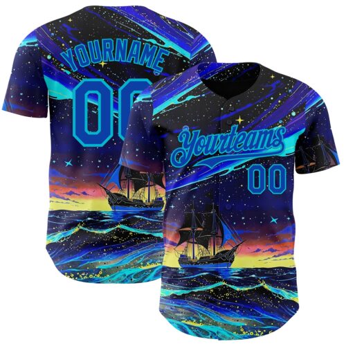 3DPattern14967 Custom Black Thunder Blue-Lakes Blue Galaxy Star Authentic Baseball Jersey