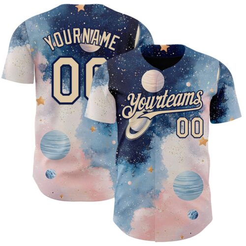 3DPattern14968 Custom Blue City Cream Light Pink-Navy Galaxy Star Nebula Authentic Baseball Jersey