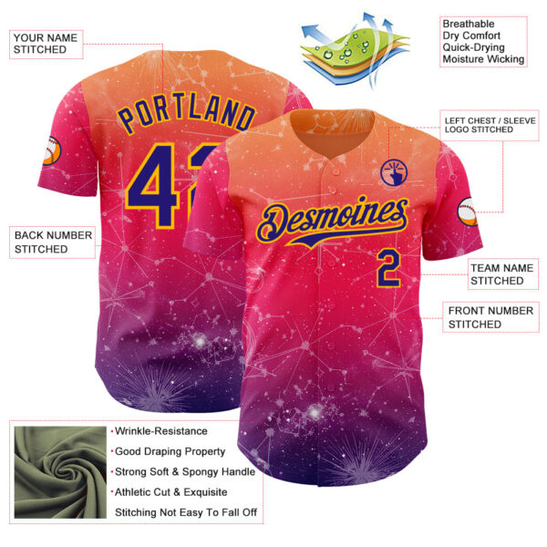 Custom Orange Dark Purple Red-Gold Galaxy Star Authentic Baseball Jersey