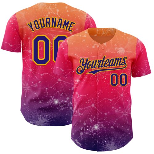 3DPattern14969 Custom Orange Dark Purple Red-Gold Galaxy Star Authentic Baseball Jersey