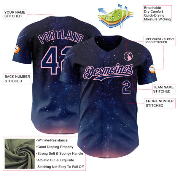 Custom Navy-Light Pink Galaxy Star Authentic Baseball Jersey