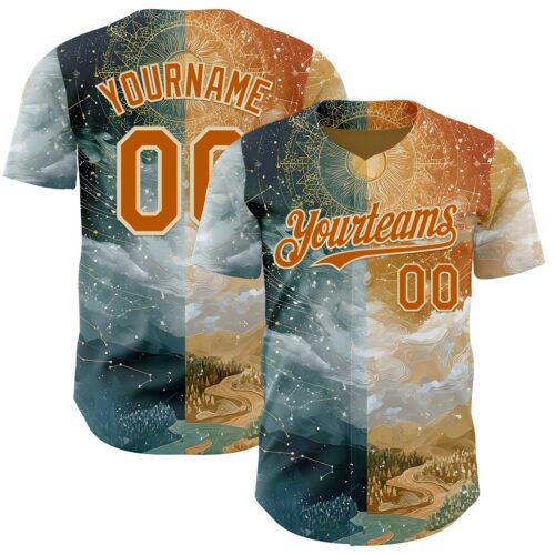 3DPattern14973 Custom Yellow Texas Orange Gray-Cream Galaxy Star Nebula Authentic Baseball Jersey