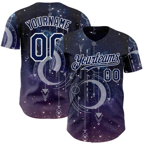 3DPattern14974 Custom Dark Purple Navy-White Galaxy Star Authentic Baseball Jersey