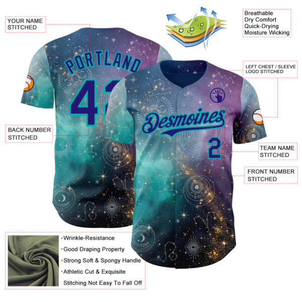 Custom Purple Dark Purple Gray-Aqua Galaxy Star Nebula Authentic Baseball Jersey
