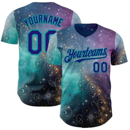 3DPattern14975 Custom Purple Dark Purple Gray-Aqua Galaxy Star Nebula Authentic Baseball Jersey