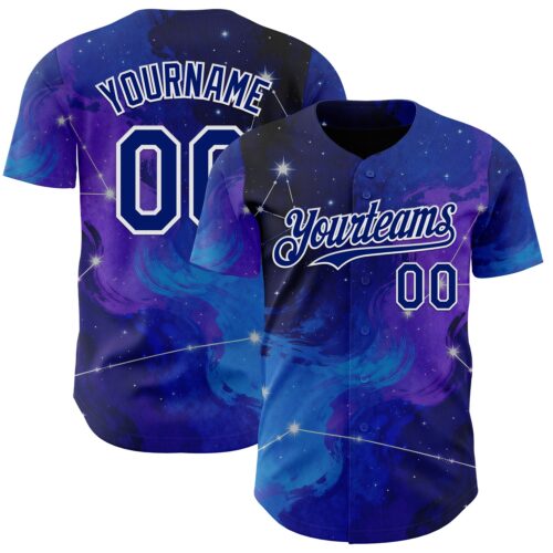 3DPattern14977 Custom Blue Royal Purple-White Galaxy Star Nebula Authentic Baseball Jersey