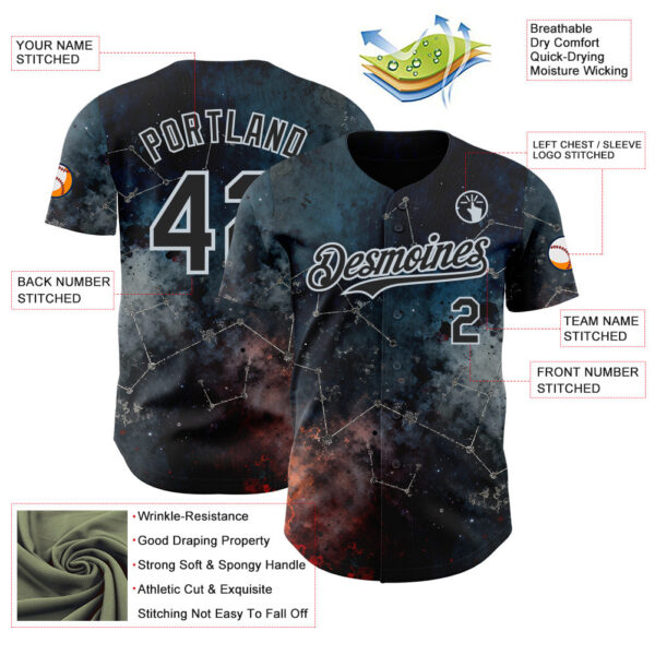 Custom Navy Black-Silver Galaxy Star Nebula Authentic Baseball Jersey