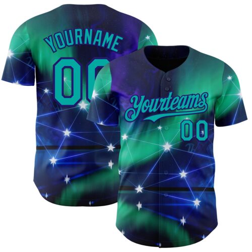 3DPattern14979 Custom Blue Aqua-Dark Purple Galaxy Star Authentic Baseball Jersey