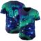 Custom Blue Aqua-Dark Purple Galaxy Star Authentic Baseball Jersey