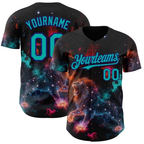 3DPattern14980 Custom Black Aqua-Dark Purple Galaxy Star Leo Authentic Baseball Jersey