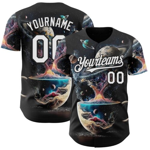 3DPattern14981 Custom Black-White Galaxy Star Nebula Authentic Baseball Jersey