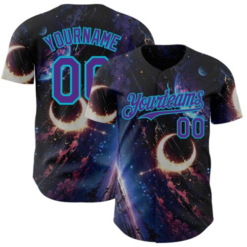 3DPattern14982 Custom Black Purple-Lakes Blue Galaxy Star Moon Nebula Authentic Baseball Jersey
