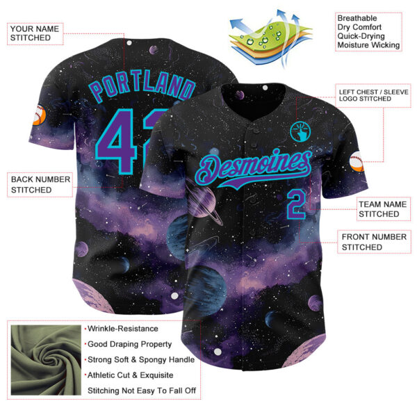 Custom Black Purple-Lakes Blue Galaxy Star Nebula Authentic Baseball Jersey
