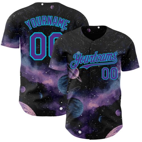 3DPattern14983 Custom Black Purple-Lakes Blue Galaxy Star Nebula Authentic Baseball Jersey