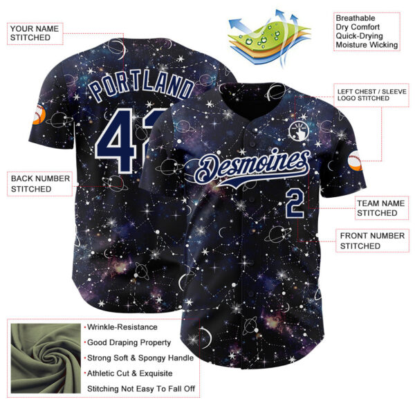 Custom Navy-White Galaxy Star Nebula Authentic Baseball Jersey
