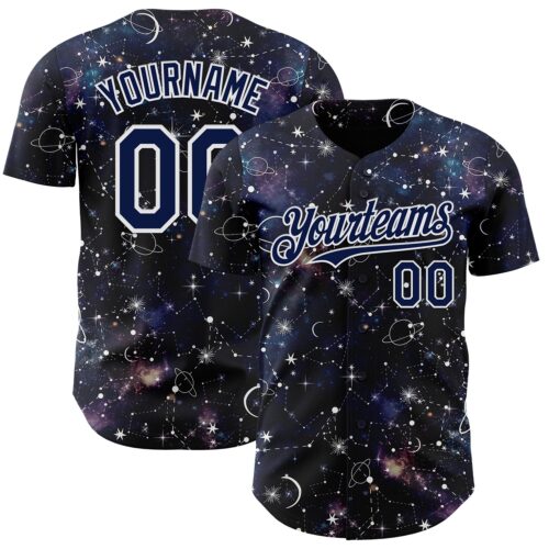 3DPattern14984 Custom Navy-White Galaxy Star Nebula Authentic Baseball Jersey