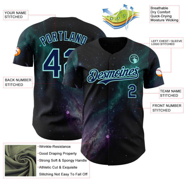 Custom Black Navy-Ice Blue Galaxy Star Nebula Authentic Baseball Jersey