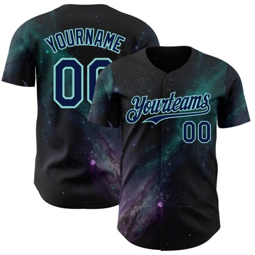 3DPattern14987 Custom Black Navy-Ice Blue Galaxy Star Nebula Authentic Baseball Jersey