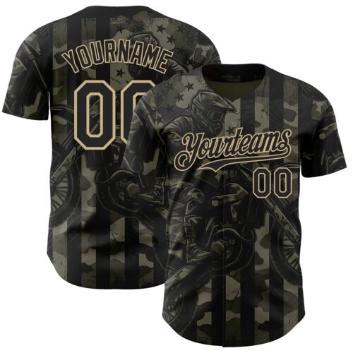 3DPattern14988 Custom Camo Black-Vegas Gold 3D Pattern Design Motorcycle Motocross Authentic Baseball Jersey