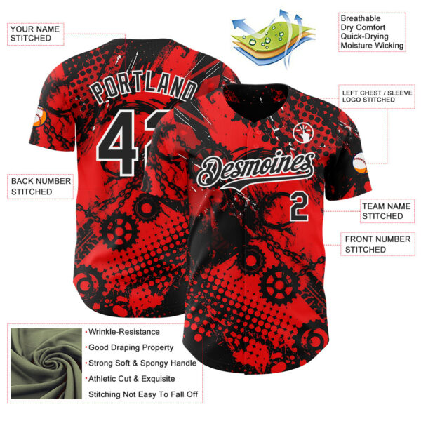 Custom Red Black-White 3D Pattern Design Motorcycle Motocross Halftone Dot Authentic Baseball Jersey