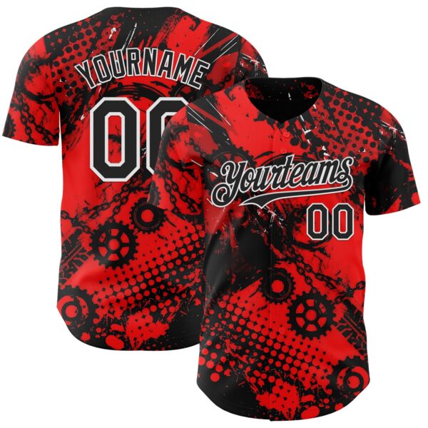 Custom Red Black-White 3D Pattern Design Motorcycle Motocross Halftone Dot Authentic Baseball Jersey