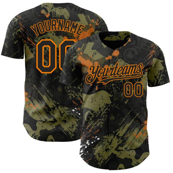 Custom Black Olive-Bay Orange 3D Pattern Design Motorcycle Motocross Splash Authentic Baseball Jersey