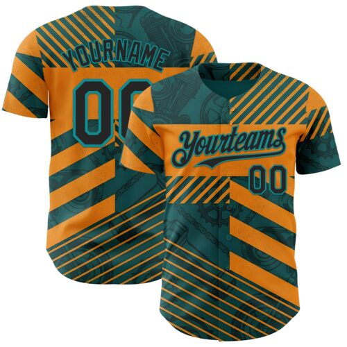 3DPattern14991 Custom Teal Black-Orange 3D Pattern Design Motorcycle Motocross Stripe Authentic Baseball Jersey