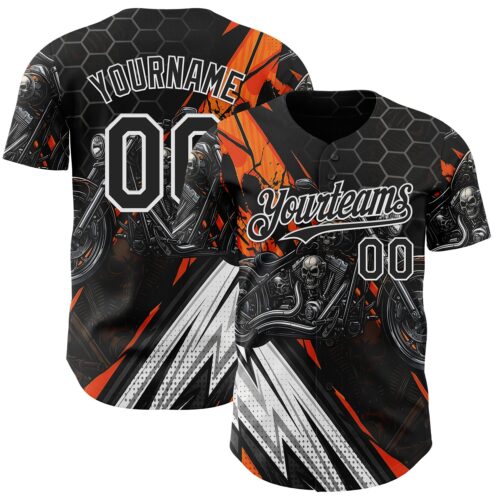 3DPattern14992 Custom Black Orange Gray-White 3D Pattern Design Motorcycle Motocross Skull Authentic Baseball Jersey