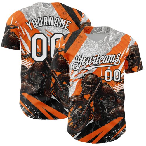 3DPattern14993 Custom Orange White Gray-Black 3D Pattern Design Motorcycle Motocross Skull Authentic Baseball Jersey