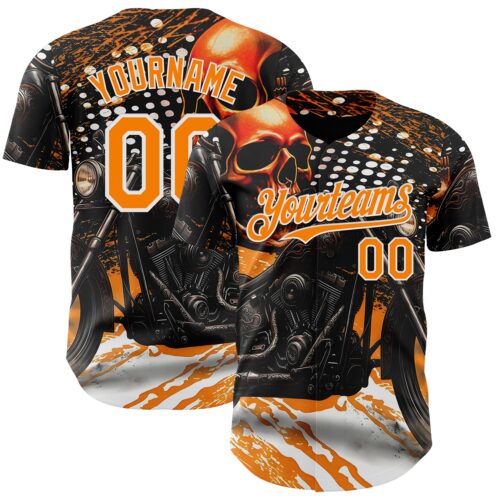 3DPattern14994 Custom Black Bay Orange Orange-White 3D Pattern Design Motorcycle Motocross Skull Authentic Baseball Jersey