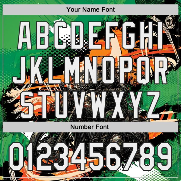 Custom Green White Orange Cream-Black 3D Pattern Design Motorcycle Motocross Skull Authentic Baseball Jersey