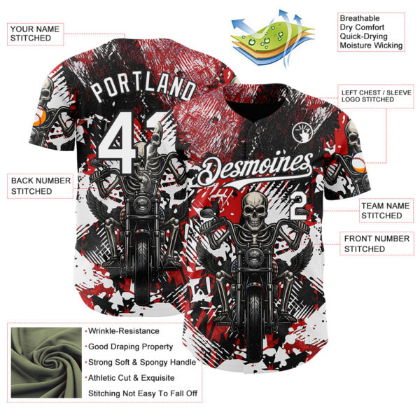 Custom Red White-Black 3D Pattern Design Motorcycle Motocross Skull Authentic Baseball Jersey