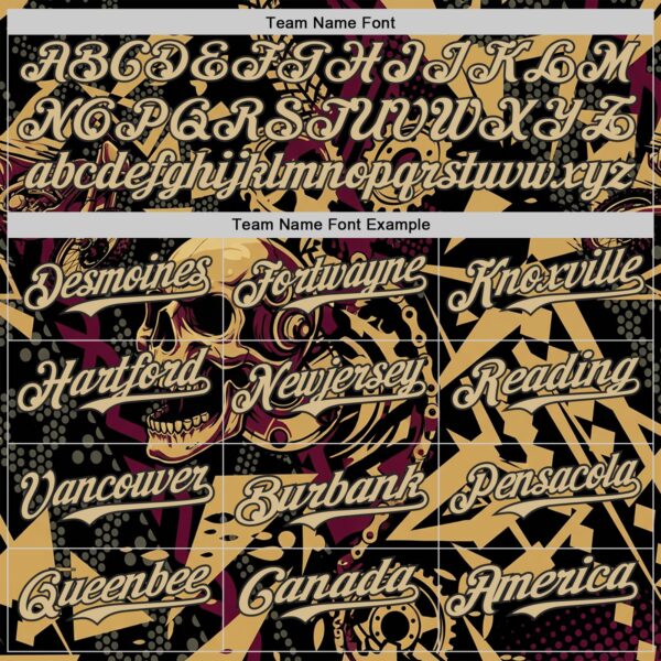 Custom Black Vegas Gold Old Gold-Red 3D Pattern Design Motorcycle Motocross Skull Authentic Baseball Jersey
