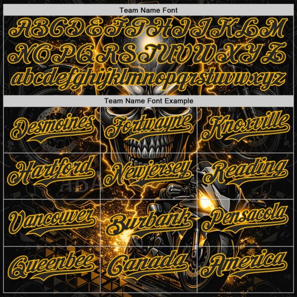 Custom Black-Gold 3D Pattern Design Motorcycle Motocross Skull Authentic Baseball Jersey