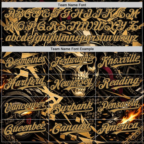 Custom Black-Old Gold 3D Pattern Design Motorcycle Motocross Skull Authentic Baseball Jersey