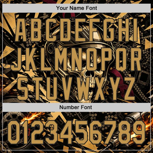 Custom Black-Old Gold 3D Pattern Design Motorcycle Motocross Skull Authentic Baseball Jersey