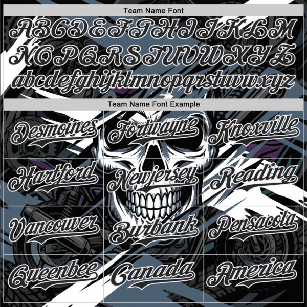 Custom Black Blue-White 3D Pattern Design Motorcycle Motocross Skull Authentic Baseball Jersey