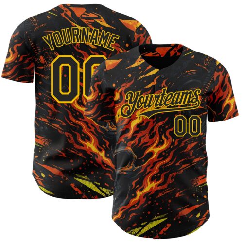 3DPattern15006 Custom Black Red-Yellow 3D Pattern Design Motorcycle Motocross Skull Flame Authentic Baseball Jersey