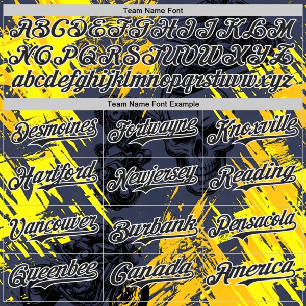 Custom Navy Black Yellow-White 3D Pattern Design Motorcycle Motocross Skull Authentic Baseball Jersey
