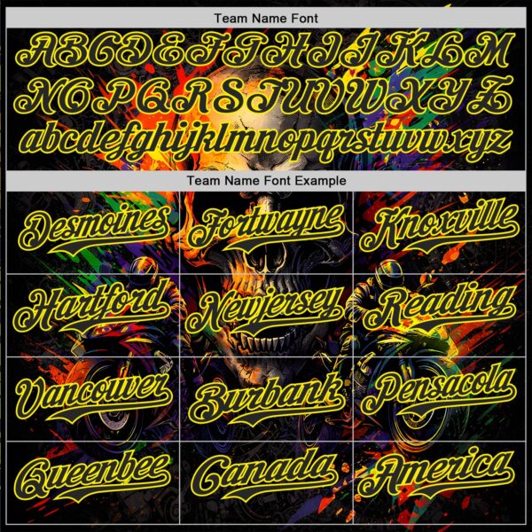 Custom Black-Light Yellow 3D Pattern Design Motorcycle Motocross Skull Authentic Baseball Jersey