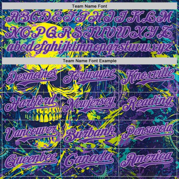Custom Blue Purple Yellow-Light Purple 3D Pattern Design Motorcycle Motocross Skull Authentic Baseball Jersey